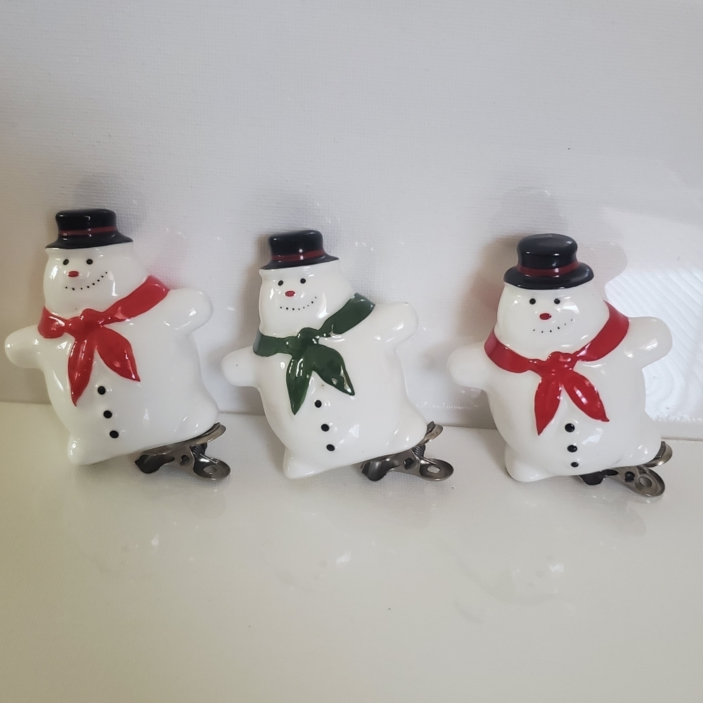 Vintage Set of (3) Ceramic Snowman Ornaments